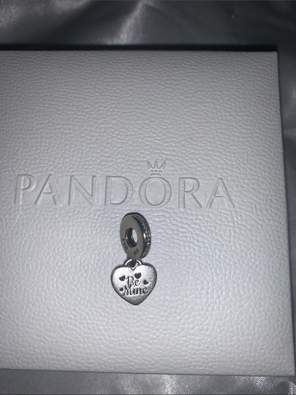 Pandora Silver Heart Dangle Charm with 'Be Mine' Engraving - Silver